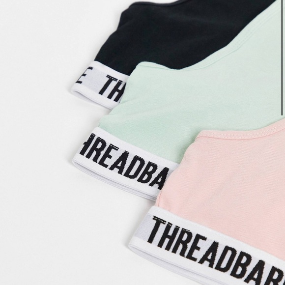 Threadbare 3 pack logo bralet in pink / green / black UK Size 8 - Picture 3 of 6